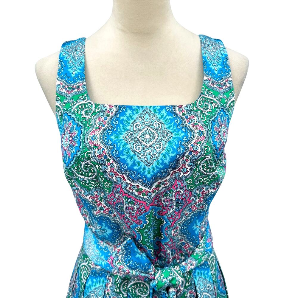 Talbots Blue Paisley Print Belted Sleeveless Fit & Flare Midi Dress Maximalist - Picture 6 of 12